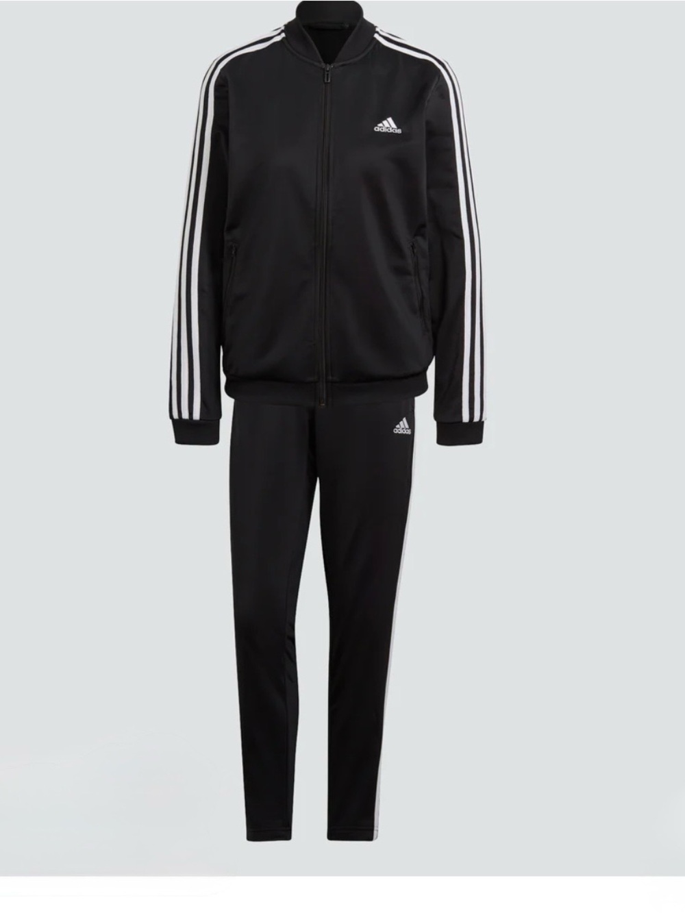 adidas Black Track Jacket and Pants with White Three-Stripes